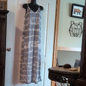 Gray and White Tie-Dye Maxi Dress